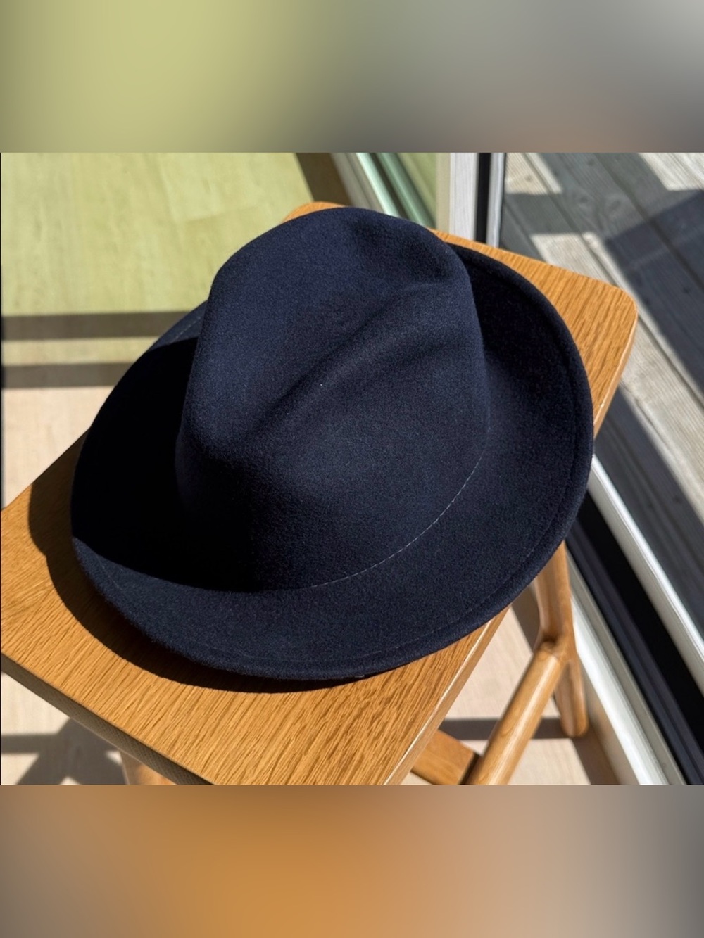 Yellow 108 Salvaged Navy Blue Wool Hat Size Large